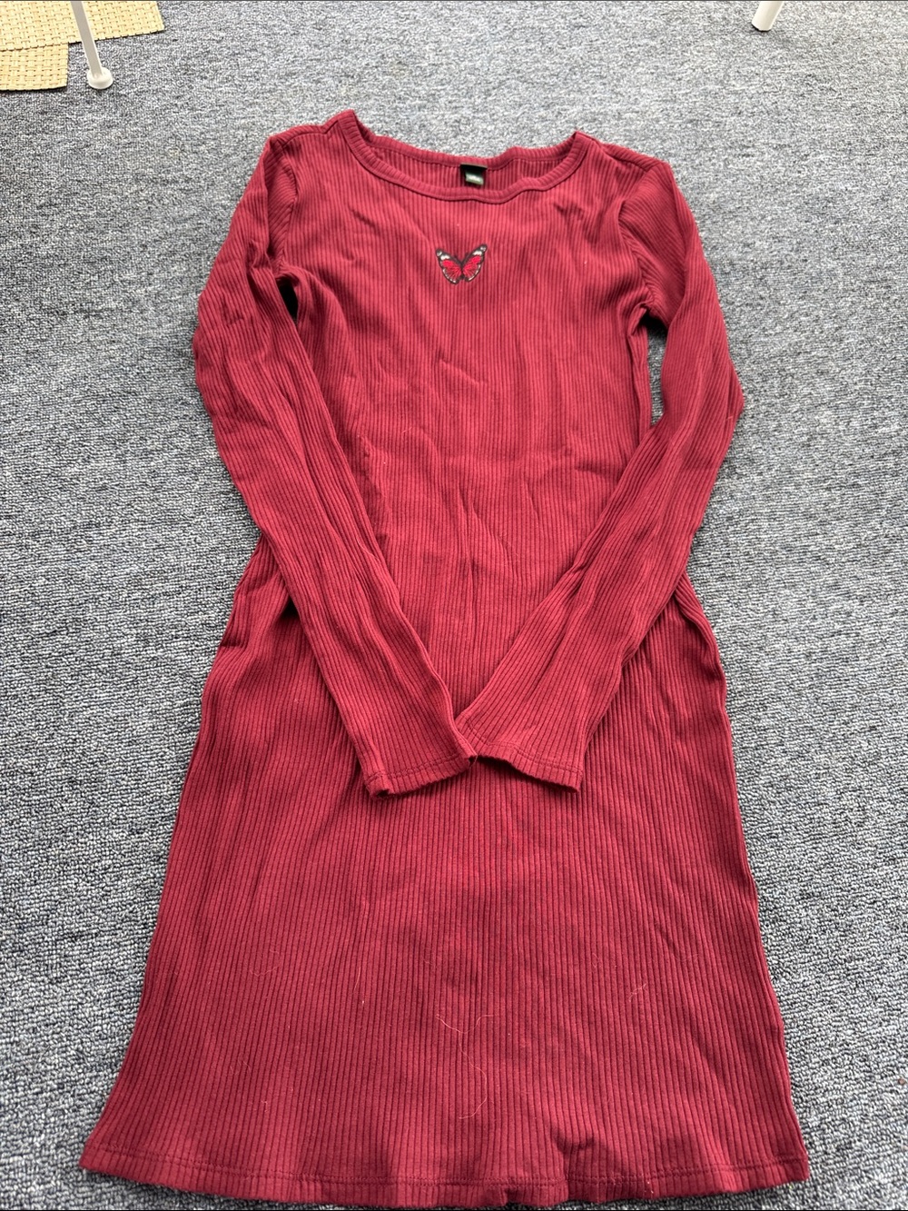 wild fable Ribbed Long-Sleeve Dress with Butterfly Accent - Burgundy